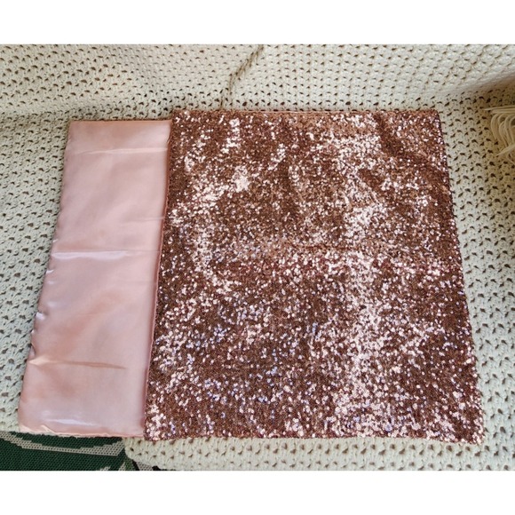 Sequin Throw Pillow Cover Shiny Sparkling Satin Back Rose Gold Pillow - Picture 4 of 7